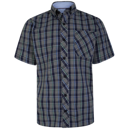 KAM Premium Stretch Mini Check Shirt Charcoal